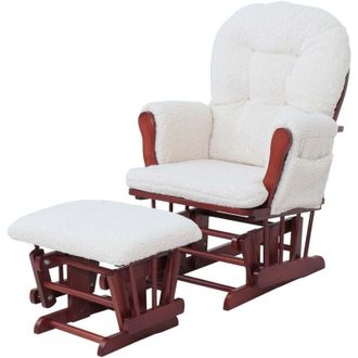 Hhg Hhg - Nunca Usado] Sill&oacute;n Reclinable 033, Mecedora Sill&oacute;n + Taburete Tejido Boucl&eacute; 480g/m&sup2; Oeko-tex, Crema Marco Oscuro