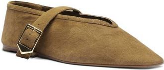 Schutz Vicki Buckle Mary Jane Flat in Dried Olive Suede at Nordstrom, Size 10.5