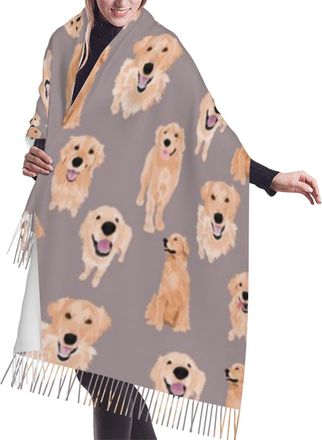 Generic Women Scarf,Golden Retriever Soft Large Long Shawl Wrap Winter Warm Scarf With Tassel