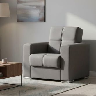 Dmora Sof&aacute; Cama Dfot, Sill&oacute;n Container Para Sal&oacute;n Convertible En Cama, Sill&oacute;n Relax De Tela Acolchada Con Apertura Clic-clac, 94x85h91 Cm, Gris - Dmora
