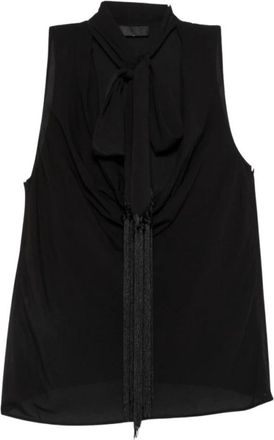 Liu Jo Top met strikkraag en franjes - Dames - Blouses - Zwart - XL - Overhemden