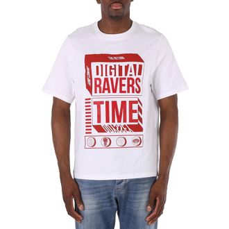 Roberto Cavalli Mens Optical White Digital Ravers Print Cotton T-shirt, Size X-Small