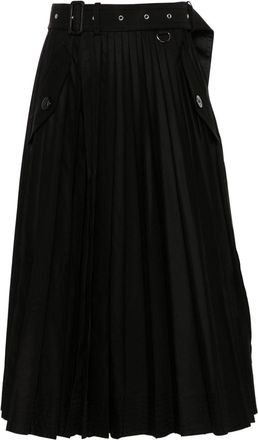 sacai plissé midi skirt - women - Polyester/Cotton - 1 - Black