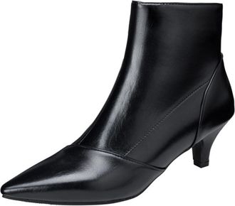 Generic Womens Fashion Pointed Toe Faux Leather Ankle Boots Kitten Heels Side Zip Comfortable Anti-Slip Wear-Resistant For Office Daily Commute Casual,Black,4