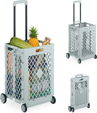 Relaxdays Relaxdays - Foldable Shopping Trolley, Collapsible Basket on Wheels, 25 kg Capacity, Telescopic Handle, Mesh, Grey