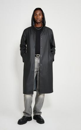 Stutterheim Stockholm Hooded Long Raincoat in Black at Nordstrom, Size X-Large