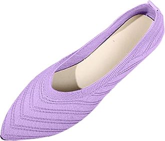 Generic Womens Pointed Toe Ballet Shoes Breathable Mesh Knit Dress Shoes Wedge Slip On Arch Support Walking Business Womens Trendy Flat Sandals (Purple, 7)