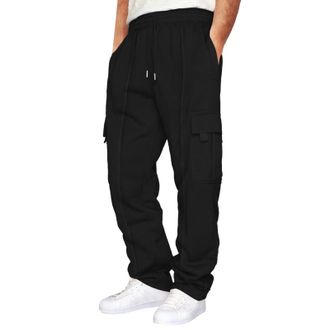 Generic Joggers for Men Fleece Lined Thermal Causal Tracksuit Bottoms Solid Colours Stylish Cargo Pants Simple Comfortable Jogging Trousers Straight Leg Elast