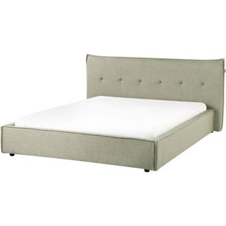 Beliani Letto Tessuto 160 x 200 cm Rivestimento in lino Gambe nere con testiera e struttura a doghe Mobili per la camera da letto Verde Lestre