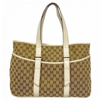 Gucci Brown White Canvas Tote Bag (Pre-Owned)