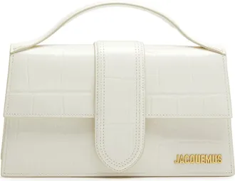 Jacquemus Le Bambino Top Handle Flap Bag Crocodile Embossed Leather White Leather Handbag (Pre-Owned)