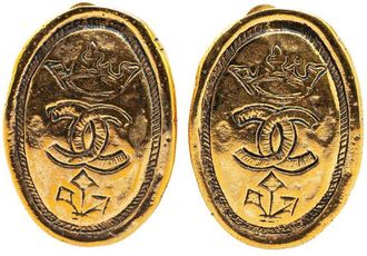 Chanel Orecchini a clip CC Crown placcati in oro 1980-1990