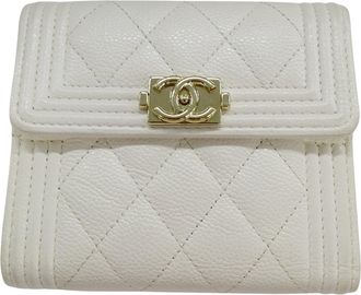 Chanel White Grained Calfskin Wallet (Tri-Fold) (Pre-Owned)