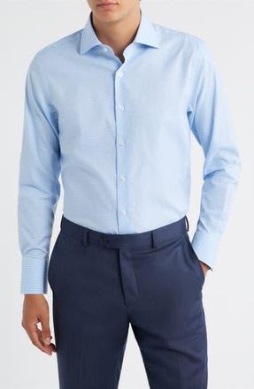 Zanetti Trim Fit Grid Check Cotton Dress Shirt in Blue at Nordstrom Rack, Size 16.5 - 32/33