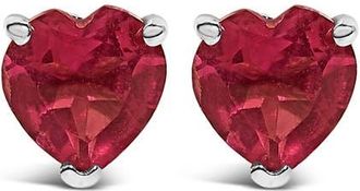 House of Brilliance 14K Gold 5MM Heart Cut Gemstone Solitaire Stud Earrings in Red Ruby | White at Nordstrom