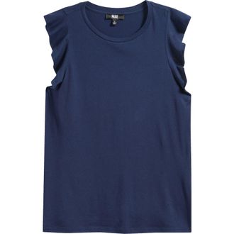 Paige Alaria Flutter Sleeve Pima Cotton Top in Navy at Nordstrom, Size Xx-Small