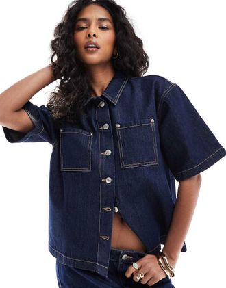 Asos Camicia squadrata in denim blu indaco