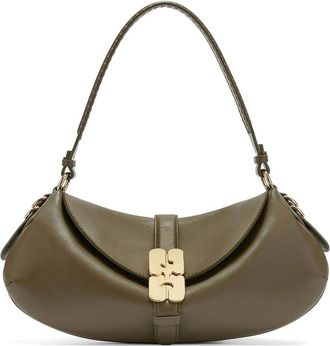 Ganni Olive Green Leather Shoulder Bag