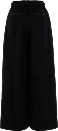 sacai Womens Black Wool Wide-Leg Pant Exterior: Pantaloni Trousers