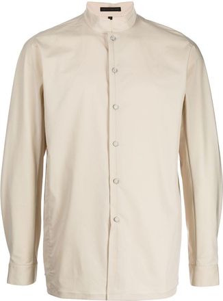 Shiatzy Chen mandarin-collar shirt - men - Polyester/Acetate - 48 - Brown