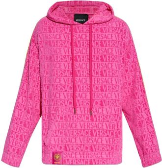 Versace Felpa con logo jacquard e cappuccio - Rosa