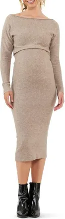 Ripe Tobie Off the Shoulder Long Sleeve Maternity/Nursing Dress in Mocha at Nordstrom, Size X-Small