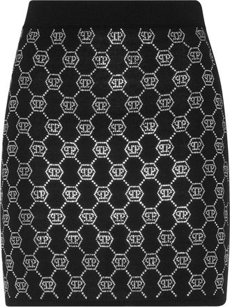 Philipp Plein Gebreide Strass Mini Rok Monogram - Dames - Korte rokken - Zwart - XS - Wol - Rokken