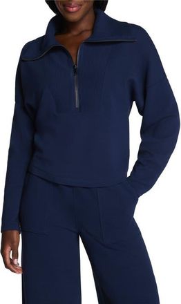 Spanx AirEssentials French Rib Quarter Zip Pullover in Timeless Navy at Nordstrom, Size X-Large