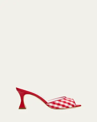 Manolo Blahnik 70mm Jadara Gingham Mules
