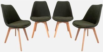 Sweeek Silla escandinava de madera de haya y pana fina, set de 4