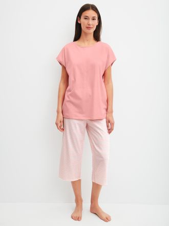 CALIDA Capri-Pyjama CALIDA Lovely Nights, Damen, Gr. XS (36/38), peach cream, Single Jersey, Obermaterial: 100% Baumwolle, bequem 3/4-L&auml;nge, Rundhals, Homewe