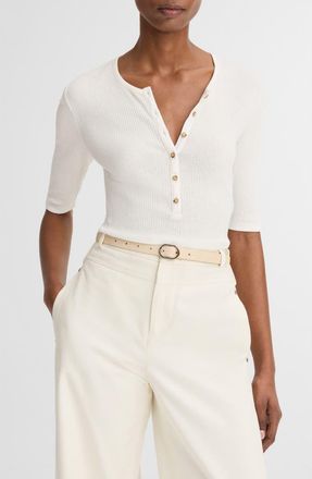 Vince Rib Knit Pima Cotton Henley in Off White at Nordstrom, Size Xx-Small