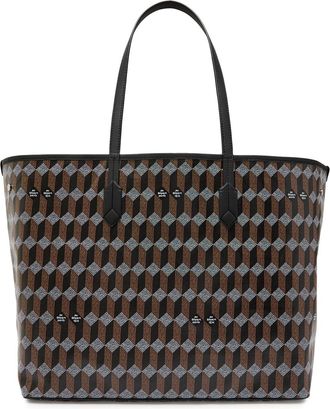 Au D&eacute;part No.55 Printed Leather Tote - Black - One Size