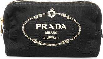 Prada Pre-owned Clutches, female, Black, Size: ONE SIZE Pre-owned Canvas Cosmetic Pouch