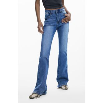 Desigual Embroidered Flare Jeans in Medium Blue at Nordstrom, Size 36