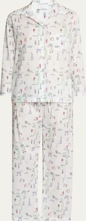 Pour Les Femmes NYC Icon Map-Print Egyptian Cotton Pajama Set