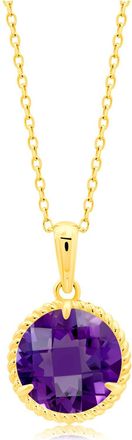 MAX + STONE 14k Yellow or White Gold Roped Halo 8mm Round Gemstone Pendant Necklace