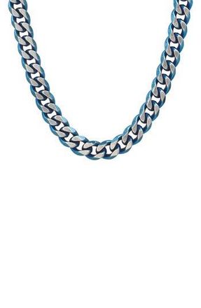 Steeltime HMY JEWELRY Stainless Steel Cuban Link Necklace in Metallic /Blue at Nordstrom Rack