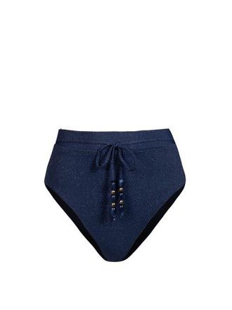 Change of Scenery Belted Hi Waist Hi Leg Bikini Bottom in Marine Blue Metallic at Nordstrom, Size Medium