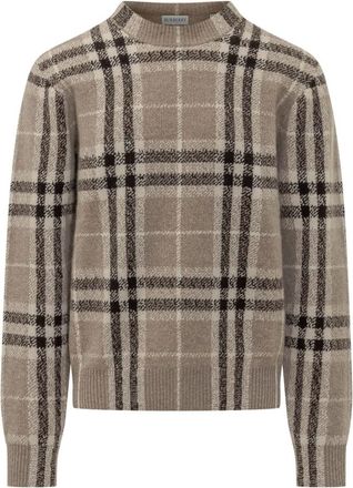 Burberry Trui met ruitpatroon - Heren - Ronde hals truien - Beige - L - Truien & Vesten