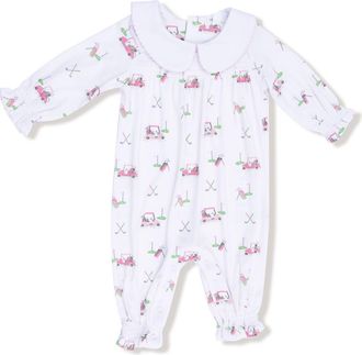 Angel Dear Golf Cart Print Smocked Romper in Pink/White at Nordstrom, Size 18-24M