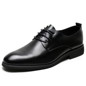 Generic Dress Shoes for Men Lace Up Round Toe Derby Shoes Vegan Leather Block Heel Non Slip Rubber Sole Prom(6.5 UK) Black