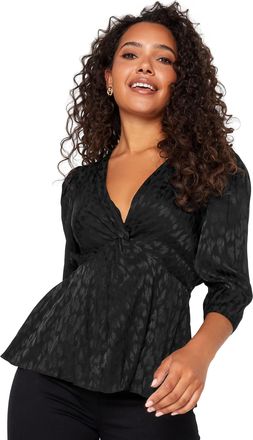 M&Co Womens Animal Print Twist Front Blouse - Womens Black