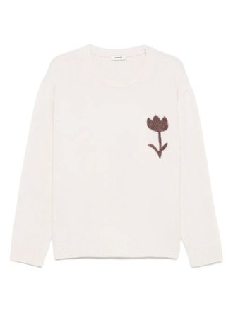 Sandro flower-applique crew-neck sweatshirt - men - Wool - L - Neutrals