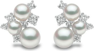 Yoko London 18kt white gold diamond pearl Trend stud earrings - women - Diamond/18kt White Gold/Freshwater Pearl - One Size - Silver