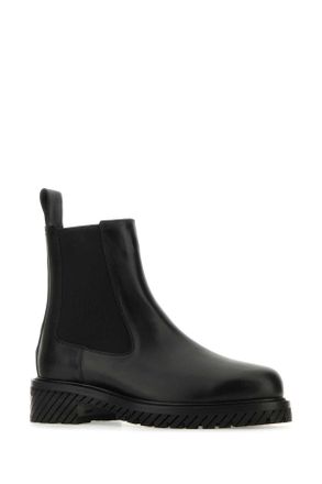 Off-white Mens Black Leather Combat Ankle Boots Blackblac Stivali