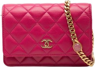 Chanel Pre-owned Wallet on Chain - Dames - Vintage Schoudertas - Roze - ONE Size - Leer - Vintage