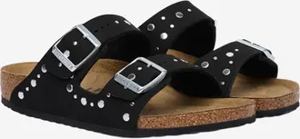 Birkenstock Kids Sandals Arizona Rivet Black Leather Flip Flops