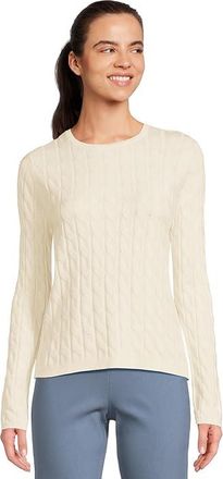 Elliott Lauren Able Cable - Long Sleeve Crew Neck Cable Sweater Womens Sweater Chalk : XL, Cotton/Nylon