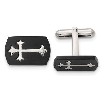 Diamond2Deal Stainless Steel Brushed and Polished Black IP-plated Cross Cufflinks